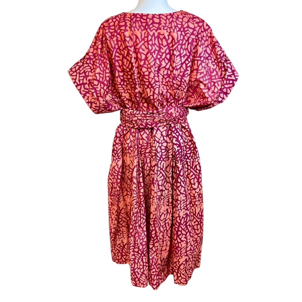 SIKA Anthropologie Mosaic Dress Size 26 W Batik Print Tie Belt Short Sleeve - Picture 2 of 14